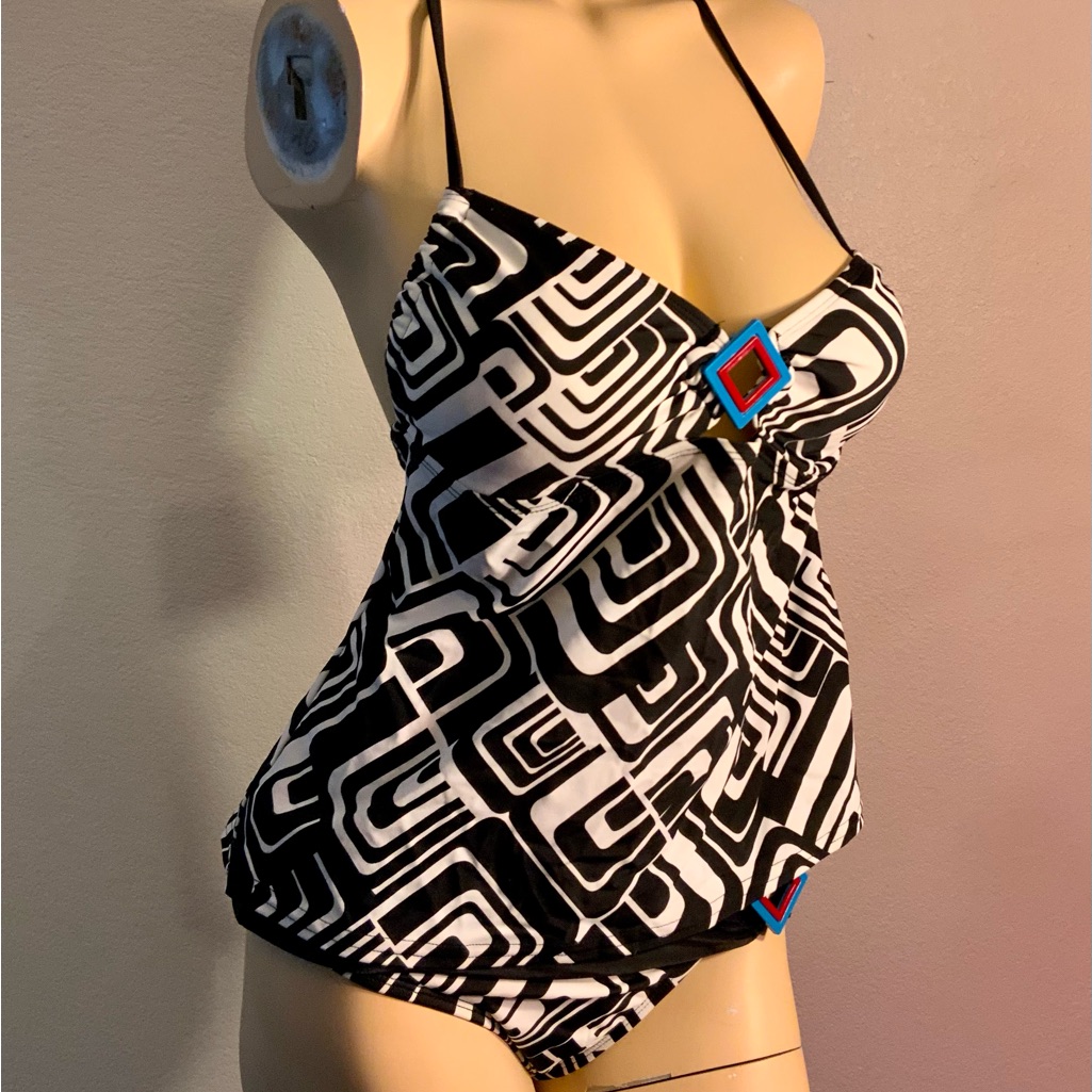 Kennel Cole Women’s Swimsuit Tankini Set Bold Abstract Print Nwt Sz L